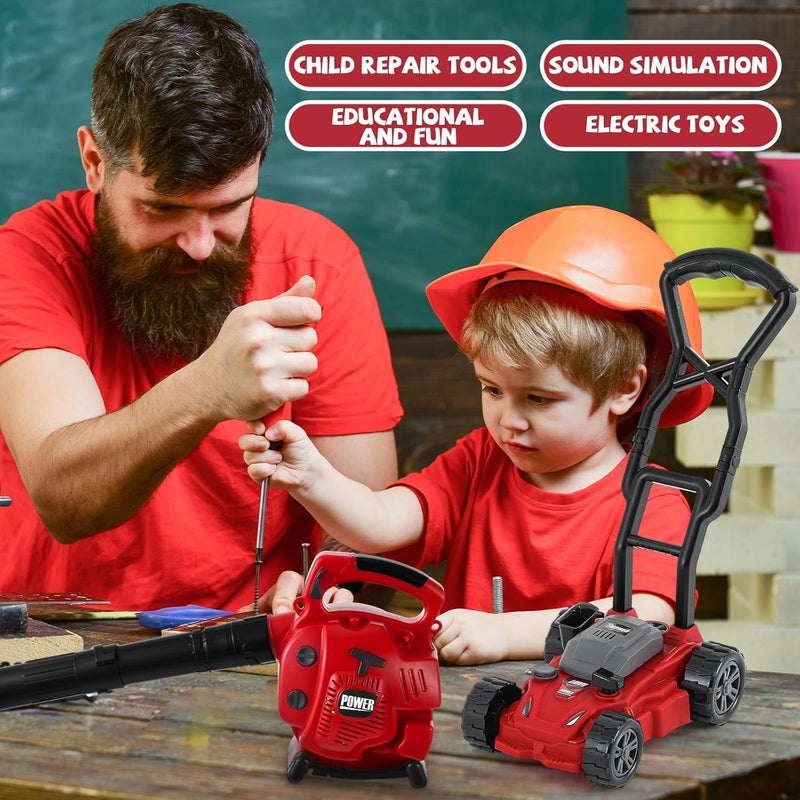 Arrowbash 2 Pcs Toy Gardening Tool Set for Kids Leaf Blower Push Lawn Mower Battery Powered Gardening Tool Set with Lights and Sounds Christmas Birthday Gift for Boys Girls - Image 4